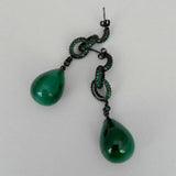 Green Malachite Teardrop Dangle Earrings with Green CZ Studs