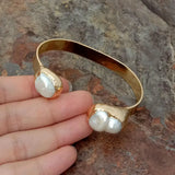 YYGEM 15x21MM Keshi Pearl 24K Plated Bangle Bracelet