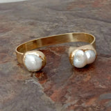 YYGEM 15x21MM Keshi Pearl 24K Plated Bangle Bracelet