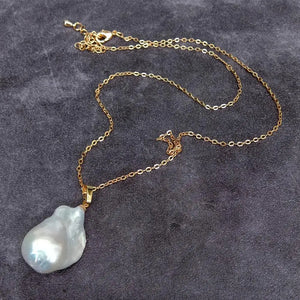 YYGEM 15x23mm Cultured Baroque Pearl Chain Choker Necklace
