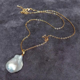 YYGEM 15x23mm Cultured Baroque Pearl Chain Choker Necklace