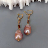 YYGEM 15x23mm Pink Keshi Pearl Cz Chain Dangle Earrings