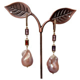 YYGEM 15x23mm Pink Keshi Pearl Cz Chain Dangle Earrings