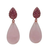 Rose Quartz Teardrop Dangle CZ Stud Earrings Gemstone Jewelry