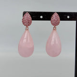 Rose Quartz Teardrop Dangle CZ Stud Earrings Gemstone Jewelry