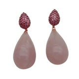 Rose Quartz Teardrop Dangle CZ Stud Earrings Gemstone Jewelry