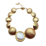 YYGEM Cultured Coin Keshi Pearl Brushed Bead Bracelet