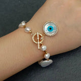 Keshi Pearl Bracelet with Sea Shell Evil Charm