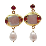 Freshwater Cultured Square Pearl & Rice Pearl Dangle Stud Earrings