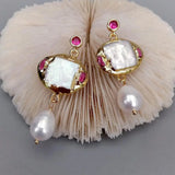 Freshwater Cultured Square Pearl & Rice Pearl Dangle Stud Earrings