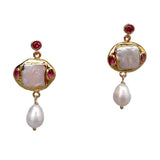 Freshwater Cultured Square Pearl & Rice Pearl Dangle Stud Earrings