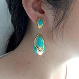 YYGEM Turquoise Yellow Plated Earrings for Women