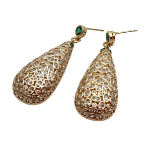 Green CZ Teardrop Dangle Stud Earrings 17x38mm
