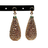 Green CZ Teardrop Dangle Stud Earrings 17x38mm