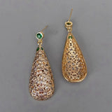 Green CZ Teardrop Dangle Stud Earrings 17x38mm