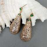Green CZ Teardrop Dangle Stud Earrings 17x38mm