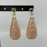 Green CZ Teardrop Dangle Stud Earrings 17x38mm