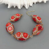 YYGEM 18x35mm Red Coral Golden Crystal Bead Bracelet - Women