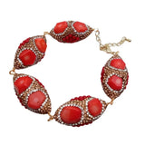 YYGEM 18x35mm Red Coral Golden Crystal Bead Bracelet - Women