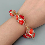YYGEM 18x35mm Red Coral Golden Crystal Bead Bracelet - Women