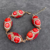 YYGEM 18x35mm Red Coral Golden Crystal Bead Bracelet - Women