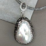 YYGEM 19'' 24x31MM Nucleated Flameball Baroque Pearl Pendant Necklace
