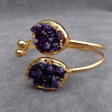 Real Natural Amethyst Druzy Raw Open Bangle Bracelet