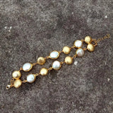 YYGEM 2 Rows 17mm Freshwater Cultured Coin Pearl Bracelet