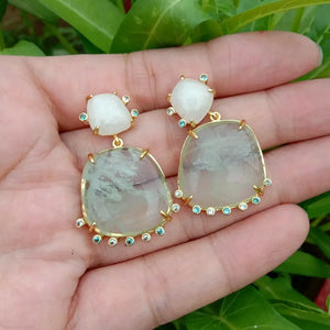 Natural Green Amethyst Prasiolite Jade Dangle Stud Earrings Gemstone