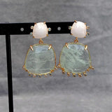 Natural Green Amethyst Prasiolite Jade Dangle Stud Earrings Gemstone