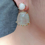 Natural Green Amethyst Prasiolite Jade Dangle Stud Earrings Gemstone
