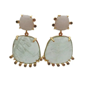 Natural Green Amethyst Prasiolite Jade Dangle Stud Earrings Gemstone