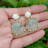 Natural Green Amethyst Prasiolite Jade Dangle Stud Earrings Gemstone