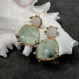 Natural Green Amethyst Prasiolite Jade Dangle Stud Earrings Gemstone