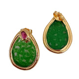 YYGEM Teardrop Green Jade Fuchsia Crystal Stud Earrings