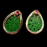 YYGEM Teardrop Green Jade Fuchsia Crystal Stud Earrings