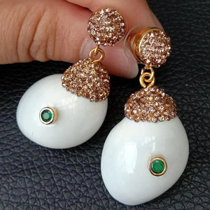 Natural Shell Screw Shape Champagne Cz Pave Dangle Stud Earrings
