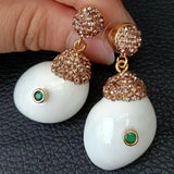 Natural Shell Screw Shape Champagne Cz Pave Dangle Stud Earrings