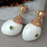 Natural Shell Screw Shape Champagne Cz Pave Dangle Stud Earrings