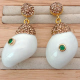 Natural Shell Screw Shape Champagne Cz Pave Dangle Stud Earrings
