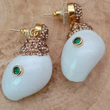 Natural Shell Screw Shape Champagne Cz Pave Dangle Stud Earrings