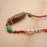 YYGEM 21'' Red Coral Pearl Turquoise Dzi Agate Necklace