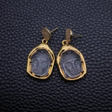 Natural Clear Quartz Buddha Drop Earrings - Stone Dangle Earrings
