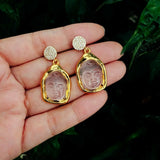 Natural Clear Quartz Buddha Drop Earrings - Stone Dangle Earrings