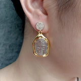 Natural Clear Quartz Buddha Drop Earrings - Stone Dangle Earrings