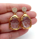 Natural Clear Quartz Buddha Drop Earrings - Stone Dangle Earrings