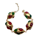 YYGEM 21x32mm Green Red Agate Olivary Shape Bracelet Gems