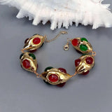 YYGEM 21x32mm Green Red Agate Olivary Shape Bracelet Gems
