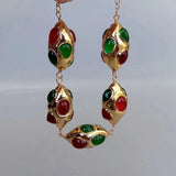 YYGEM 21x32mm Green Red Agate Olivary Shape Bracelet Gems