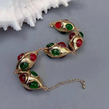 YYGEM 21x32mm Green Red Agate Olivary Shape Bracelet Gems